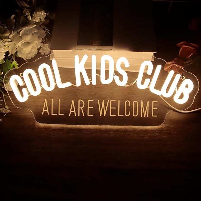 Cool Kids Club Neon Sign, All Are Welcome Neon Light, Handmade LED Neon Baby Room Light, Dimmable USB Neon Lights for Kids Bedroom Baby Nursery Room Playroom Wall Decor Party Gift(6.1 * 15.7in)