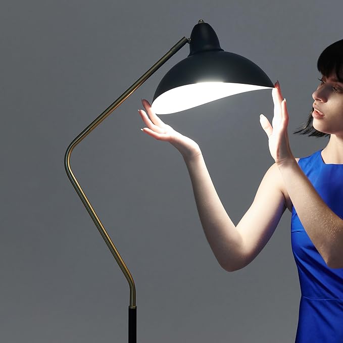 Brightech Swoop LED Floor Lamp - Tall, Adjustable Head for Reading, Over Chair in Living Rooms, Offices & Bedrooms - Modern Standing Light with Heavy Base, Stunning Decor