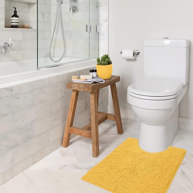 Bathroom Rugs Sets 2 Piece, Luxury Chenille Bath Mat Set, Soft Plush Anti-Slip Bath Rug + U-Shaped Toilet Mat. Microfiber Shaggy Carpet, Super Absorbent (24” x 36” & 20” x 24” U, Yellow)