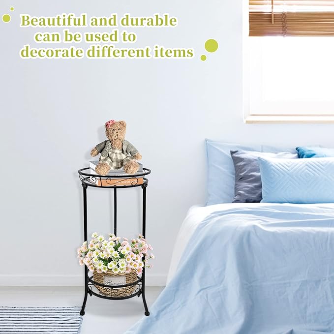 2 Tier Tall Metal Plant Stand for Indoor Outdoor Plants, 26.7In Corner Plant Stands Display Rack, Rustproof Iron Flower Pot Holder Shelf for Patio Balcony Garden Living Room (B)
