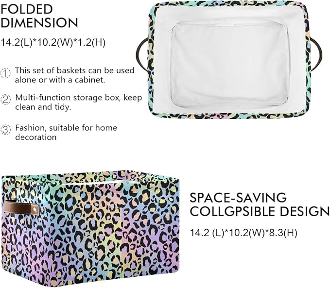 Leopard Storage Basket Fabric Storage Bin Decorative Baskets, Yellow Purple Green Foldable Storage Boxes Organizer Bag for Baby Cloth Dog Toy Book Storage Cubes Shelf Closet Basket 16×12×8 Inches