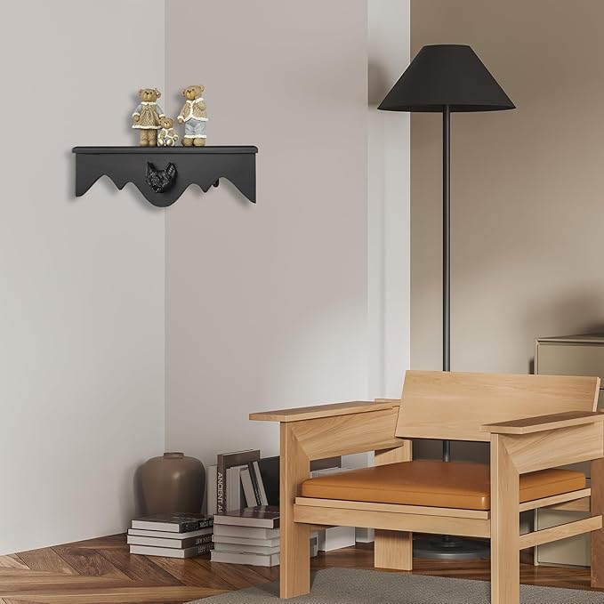 Bat Corner Shelf Set of 2, Black Flying Bat Floating Corner Shelf, Wood Wall Mounted Storage Shelves, Gothic Home Decor for Bedroom, Kitchen, Living Room, Bathroom, Office and More…