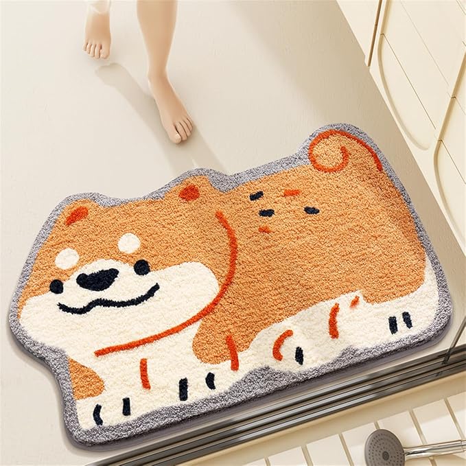 Bathroom Rug Cute Animal Pattern Fun Bath Mat, Microfibre Soft Oval Rug, Rubber Back, Multi-Color, Durable, Machine Wash Bath Mat for Bathroom Floor, 19.68"x 31.49", (Dog)