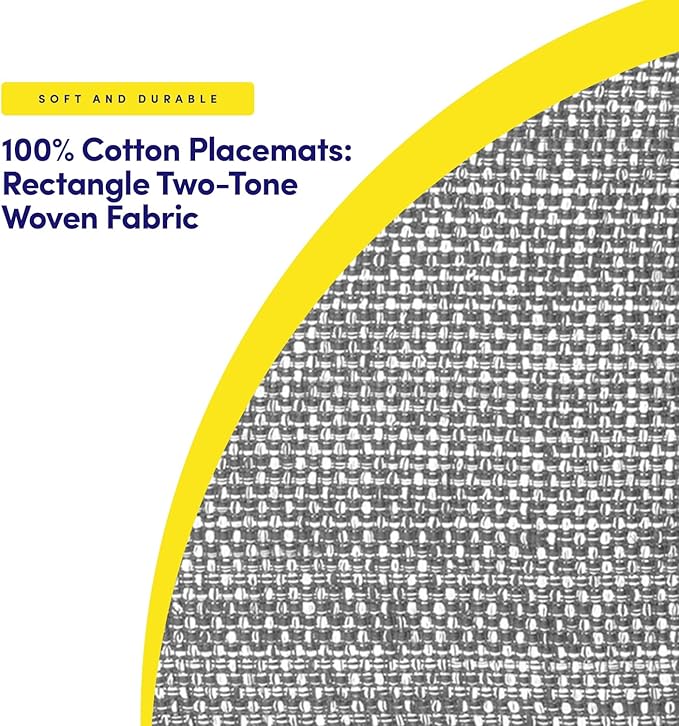 Sweet Home Collection 100% Cotton Placemats for Dining Room Rectangle Two Tone Woven Fabric 13" x 19" Soft Durable Table Mat Set, Set of 6, Gray