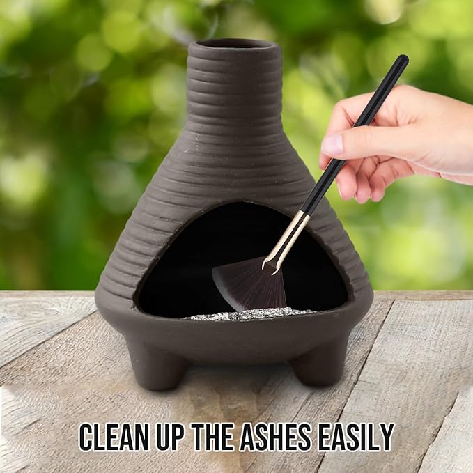 Palo Santo Holder Handmade Ceramics Incense Burner Chimney Dish Smudge Bowl for Palo Santo Sticks Sage Bundles with Brush(Brown) (Aroma Lavender Gray)