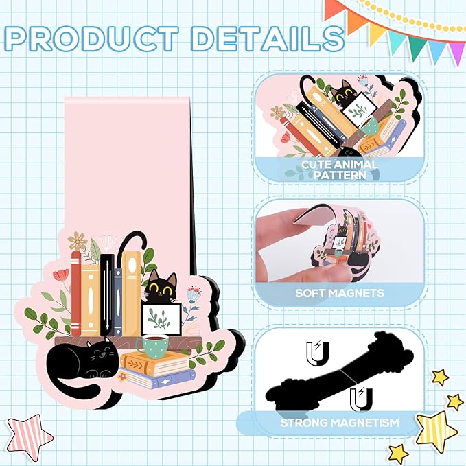 Black Cat Magnetic Bookmarks - 8 Pcs Floral Magnetic Bookmark Plant Bookmark Magnets Page Clip Gifts Book Mark Magnets Cat Lover Gifts for Book Lovers Students Teacher Reading Book Mark