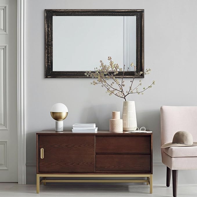 Large Mirrors for Wall with Wood Frame 26"x18" Rectangular Wall Hanging Mirror for Bathroom Bedroom Vanity Entryway