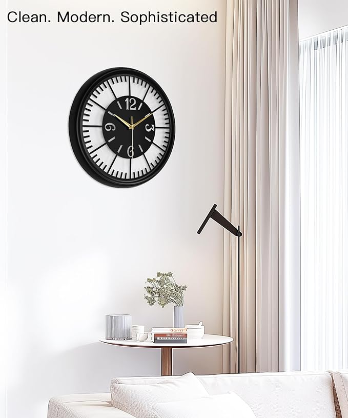 Modern Metal Wall Clock – Silent Non-Ticking, Battery Operated Clock with Hollow-Out Design, Decorative Clock for Living Room, Bedroom, or Office Wall Decor-18”