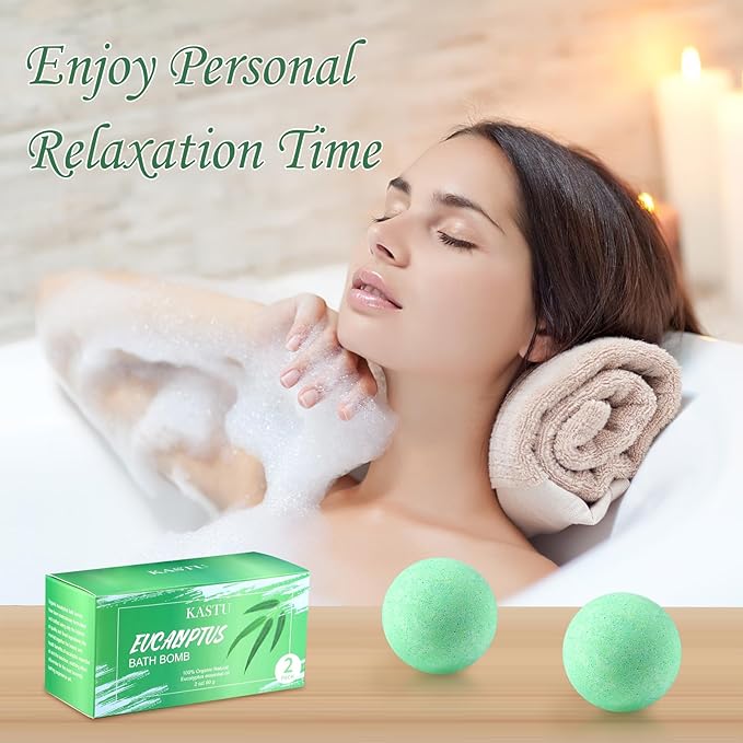 Bath Bombs Salt Balls,Eucalyptus Extract Essential Oils,Moisturizing Dry Skin,Fizzy Spa,Relaxation,Bubble Bath Bomb Gifts Idea for Men Women,100g x 2PCS