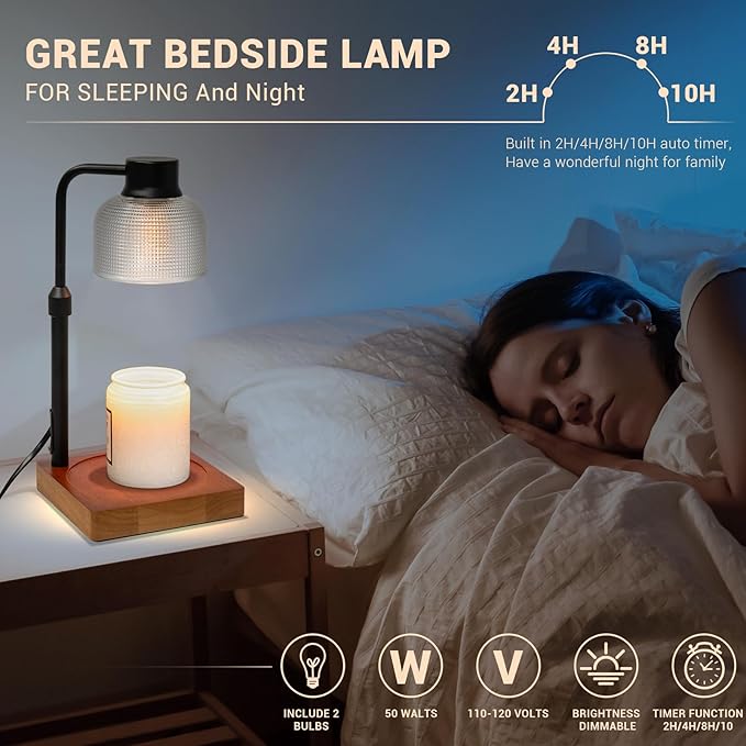 KLL Candle Warmer Lamp with Timer: Home Decor House Warming Gifts for New Home - Birthday Gifts for Women Mothers Day Birthday - Wax Melt Warmer for Jar Candles with 2 Bulbs