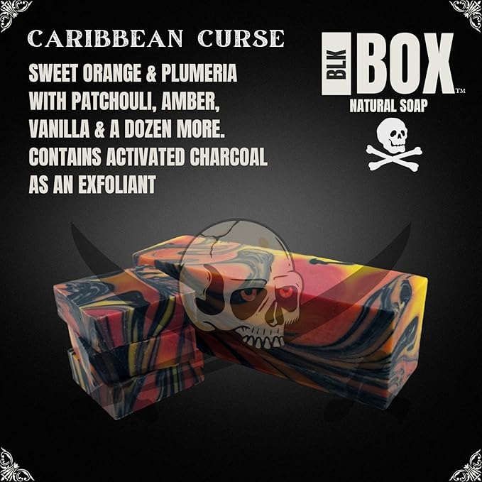 Black Box USA MADE 5oz Men's Natural Bar Soap Made from Moisturizing Natural Oils - Handmade Cold Process Soap with No Harsh Chemicals, Orange Amber Vanilla & More (CARIBBEAN CURSE)