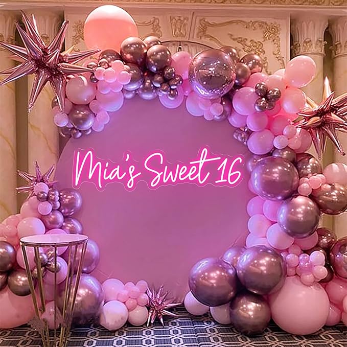 Custom Name Sweet 16 Neon Sign Sweet 16 Neon Light USB Powered with Dimmer Switch Neon Lights for Girls Room Home Art Wall Decor 16th Birthday Party Window Living Room Decor Birthday Gift for Kids