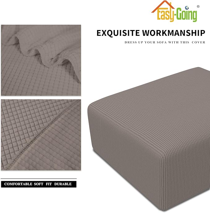 Easy-Going Stretch Ottoman Cover Folding Storage Stool Furniture Protector Soft slipcover with Elastic Bottom (Medium,Taupe)