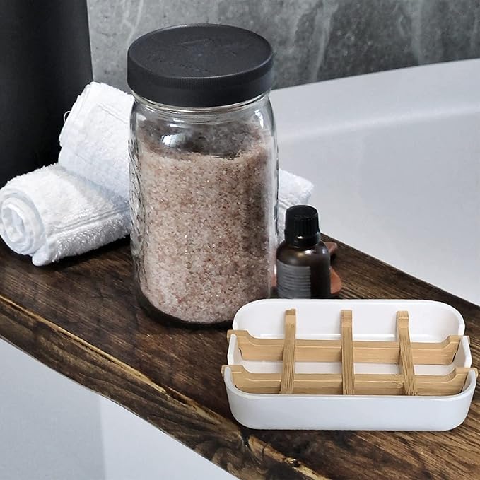 Aoheuo Modern Bamboo Fiber soap Holder and soap Dish Combination (Removable), Black, 5.12 Long by 3 Wide, 0.98 inches high, Used in Kitchens, bathrooms, and bar Sinks