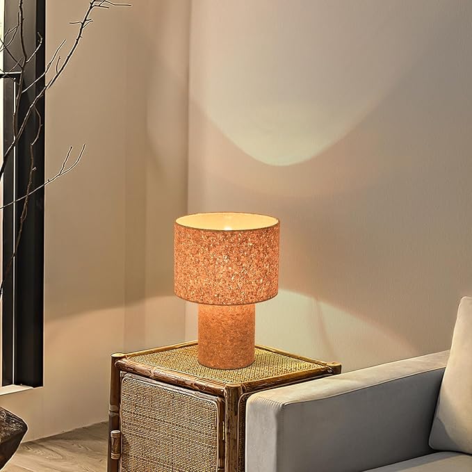 Rustic Small Table Lamp with Natural Bark Linen Lamp Shape, Farmhouse Bedside Lamp for Nightstand, Side Table Lamp for Kitchen, Office, Reading Desk, 12.2 Inch, E26 Socket, ON/Off Switch