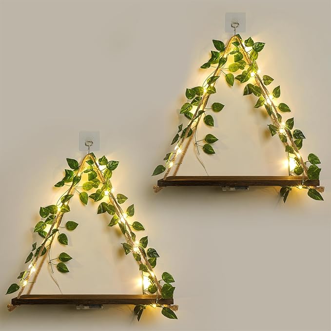 Shelf for Wall,Floating Shelves,Floating Shelves for Wall No Drilling,Adhesive Shelves,Command Strip Shelf,Bedroom Decor Aesthetic,Room Decor Aesthetic,2-Piece Set(Green Leaf)