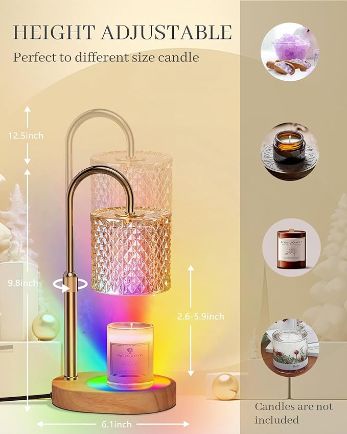 Candle Warmer Lamp with 7 LED Color Changing, Timer Dimmer Height Adjustable, Candle Warmer with RGB Model with 2 Bulbs, Home Decor for Mom, Wife, Lover, Friend