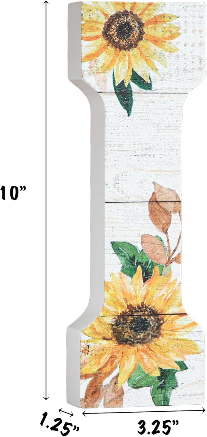 COLLECTIVE HOME - 10" Wood Lettes for Wall Decor, Sunflower Tabletop Alphabet Decoration, DIY Farmhouse Decor, Rustic Freestanding Monogram Block (I)
