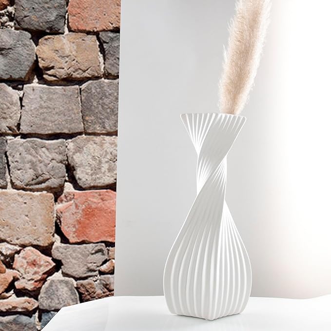 Large White Ceramic Flower Vase - 15.7 in Tall White Floor Vases for Decor Living Room Modern Minimalist Vase for Branches and Dried Flowers,Decorative Fireplace Bedroom Kitchen
