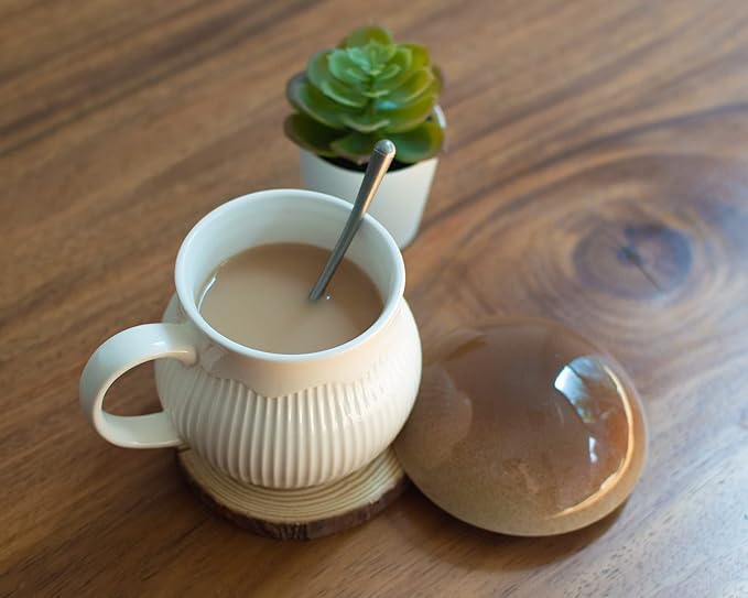 Mushroom Mug with Lid Stoneware Coffee Cup with Decorative Gift Box (Brown), Cottagecore Aesthetics