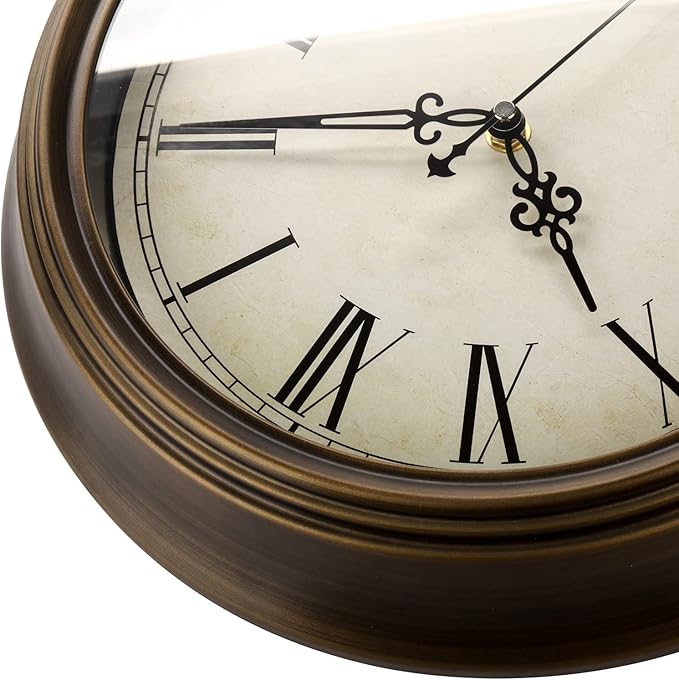 Plumeet Small Metal Wall Clock, 10'' Non Ticking Classic Retro Silent Iron Clocks Decorative Kitchen Living Room Bedroom, Roman Numerals, Battery Operated