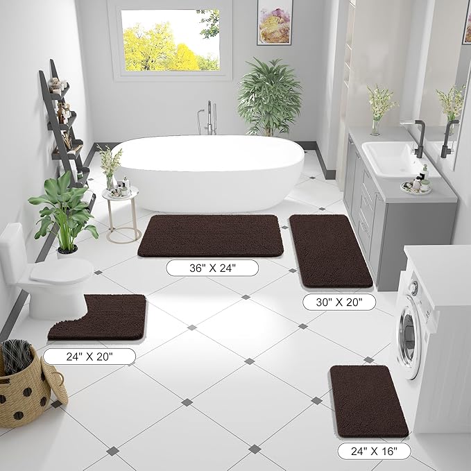 OLANLY Bathroom Rugs 36x24, Extra Soft Absorbent Chenille Bath Rugs, Rubber Backing Quick Dry, Machine Washable Bath Mats for Bathroom Floor, Tub and Shower, Home Decor Accessories, Brown