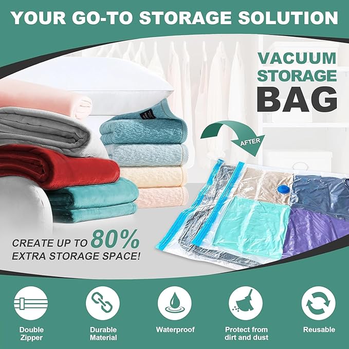 Vacuum Storage Bags, Space Saver Bags, Vacuum Sealed Bags for Comforters, Blankets, Clothes Storage, Hand Pump Included, 10-Jumbo