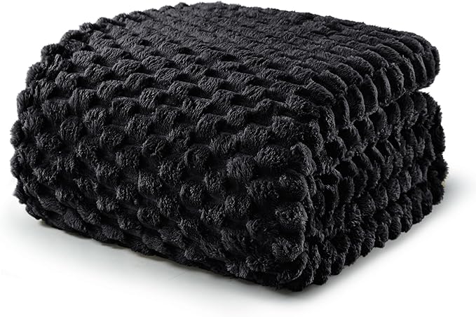 Exclusivo Mezcla Queen Size Soft Fleece Blanket, 90x90 Inches Stylish Jacquard Velvet Blanket for Bed, Fuzzy Cozy Lightweight for All Season, Black