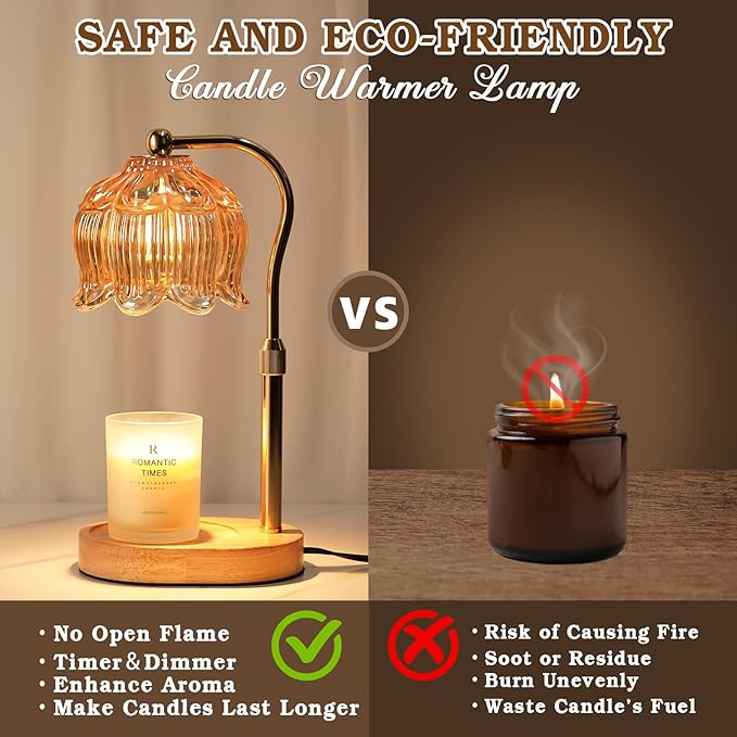 Glass Candle Warmer Lamp with Timer, Adjustable Flower Candle Lamp Warmer, Birthday Gifts for Women Who Have Everything, Unique Candle Heater Gifts for Mom Her, Lotus Wax Warming Light for Candles