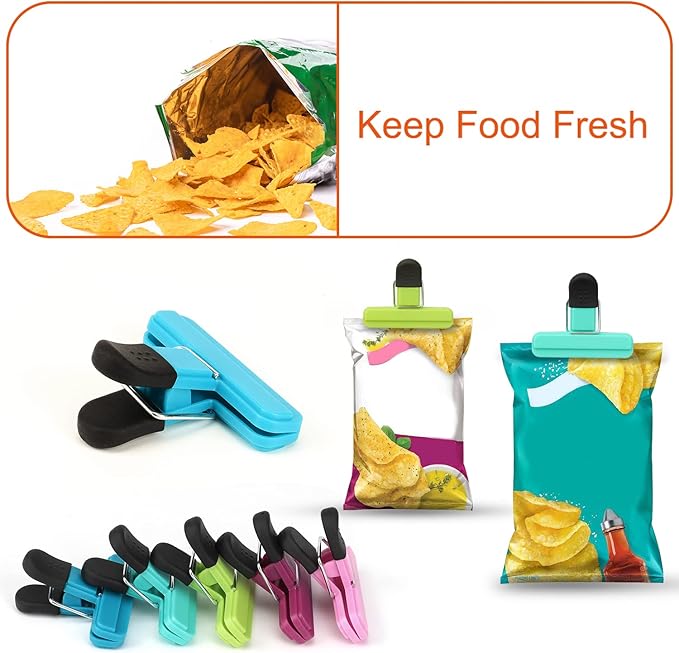 TACGEA Chip Clips, 12 Pack Food Clips, Bag Clips for Food Storage with Air Tight Seal Grip (3''x2.5'')