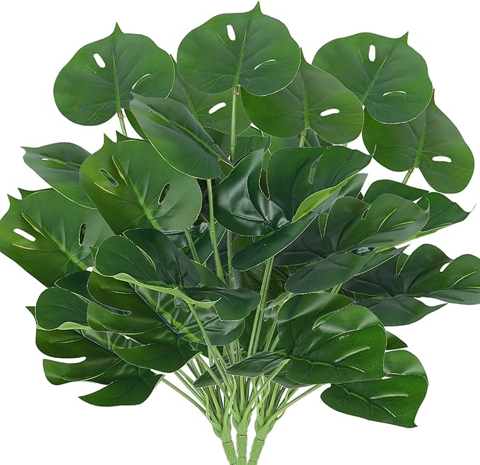 RECUTMS 6 Bundles Fake Plants Artificial Tropical Palm Leaves Tree Faux Monstera Shrubs Green Plant Turtle Leaf Stems UV Resistant Greenery Indoor Outdoor Home Garden Office Bouquet Filler Decor
