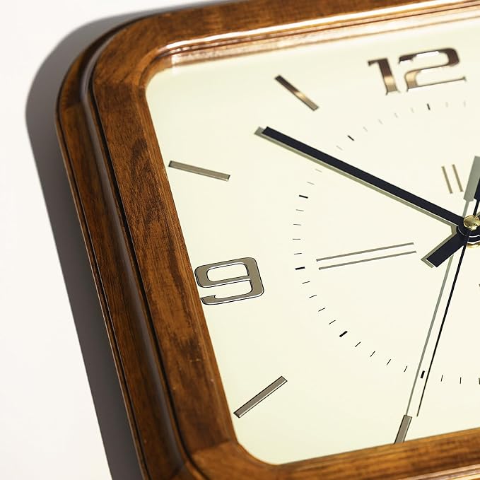 AYRELY® Rectangular Wooden Wall Clock – 16 Inch Large Vintage Wall Clock with Solid Elm Wood Frame, Metal Dial – Decorative Battery Operated Clock for Living Room, Kitchen, Office