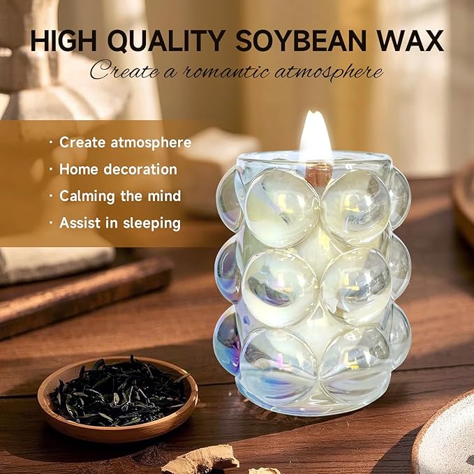 Multi Color Bubbles Glass Soy Wax Scented Candle, Aromatherapy Jar Candles for Home Scented or As a Christmas Holiday Candle Gift for Your Lover(Scents White Tea Ginger/7OZ/40Hours Burning) 