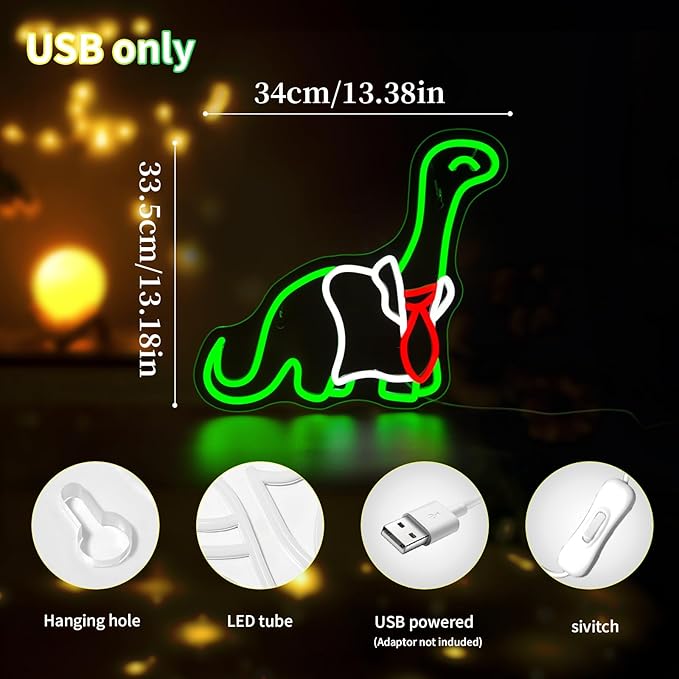Dinosaur Neon Sign for Wall Decor Led Neon Signs Light Up Sign Room Decor Neon Lights Sign USB Powered