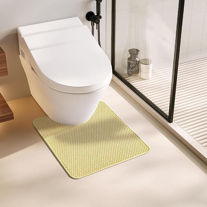 Bathroom Rug, Non Slip, Washable, Super Absorbent Chenille, U Shape, Yellow, 20"x24"