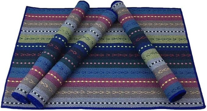 WAZAIGUR Hand Woven with 100% Cotton Placemats Colorful Placemats Braided Ribbed Durable Heat-Insulation Table Mats Set of 4,Blue