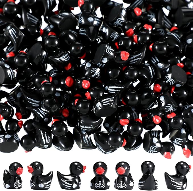 50 Pcs Mini Resin Ducks Halloween Tiny Duck Figurines Bulk Miniature Duckies for Garden Micro Landscape Halloween Party Decoration DIY Craft Accessories(Skeleton)