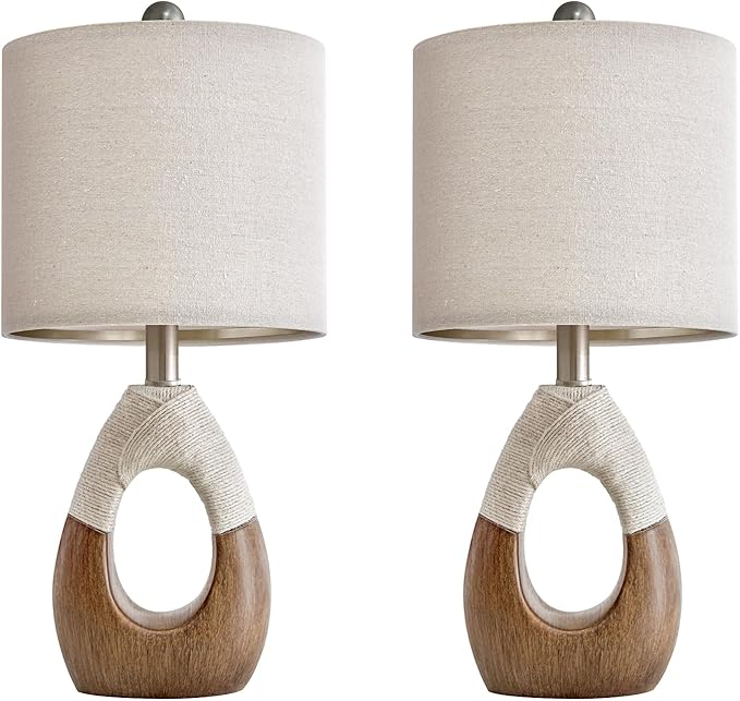 OYEARS Boho Table Lamps Bedroom Living Room Set 2,Suitable for Small Space,Farmhouse RattanTable Lamp 19”Rustic Egg Design Resin Light Decoration,Nightstand Bedside Lamps for Office Study Rest