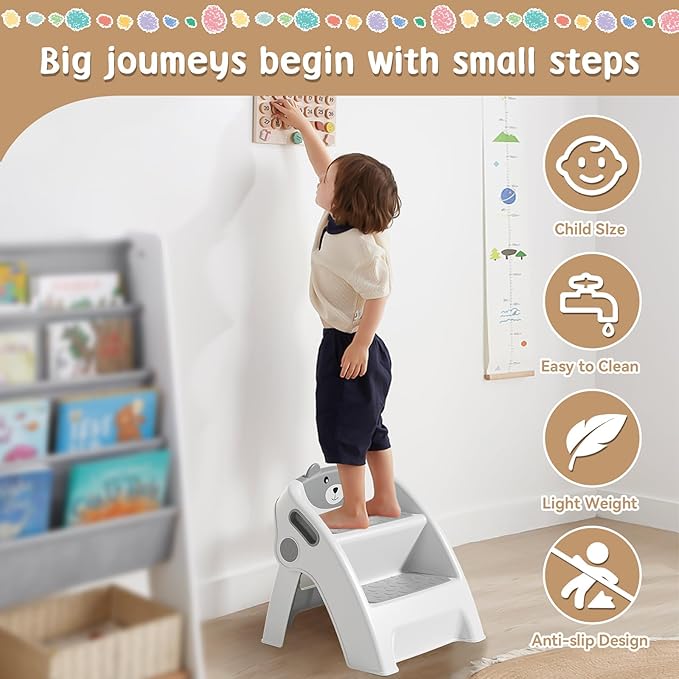 Toddler Step Stool for Bathroom Sink and Potty Training Durable Anti-Slip,Anti-Tip A-Frame,10-Second Assembly, 2-Step Potty Stool with Wide Steps,CPC Certified for Safe and Kids Easy Hand Washing