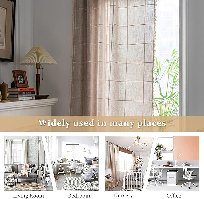 ColorBird Farmhouse Light Filtering Window Curtains 2 Panels, 96 inch Embroidery Lattice Linen Curtains for Living Room, Rod Pocket Window Drapes for Bedroom Dining