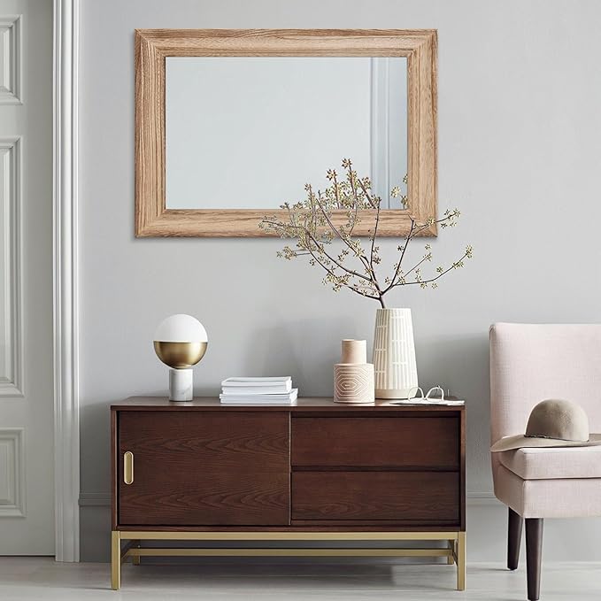 Rustic Mirror with Wood Frame Rectangular Mirrors for Wall Decorative for Bathroom Bedroom Living Room Home Entryway Large 26"x18"
