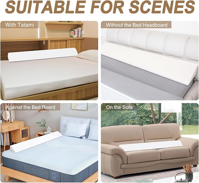 WdFour Bed Wedge Pillow, Close Off Headboard, Wall and Mattress Gap. Incline, Slanted Sweat-Proof Pillow for Neck and Back Pain Relief Anti-snoring for Comfortable Sleeping.(Off-White,72Wx10Dx6H)