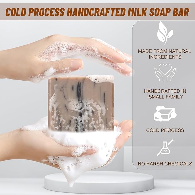 3PCS Natural and Organic Handmade Soap Bar, Handcraft Milk Soap Bar for Face Body Wash, Milk Soap for Women, Men, Kids, Cold processed Bath soap for moisturizing