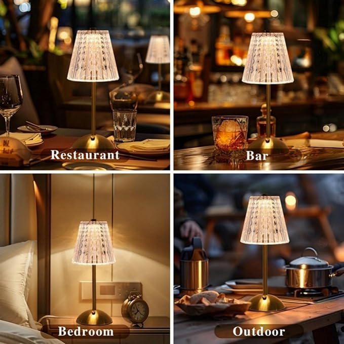 Crystal Table Lamp,5000mAh Rechargeable Cordless Lamp, Battery Operated Touch Light with 3 Color Modes, Dimmable Brightness, Modern Matte Aluminum Body for Bedroom, Bar, Outdoor Decor, Kitchen, Gift