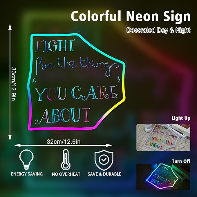 Fight For The Thing You Care About Neon Sign Classroom Neon Lights For Wall Decor Dimmable Colorful Light Up Sign For Bedroom Library Classroom Reading Study Room Decoration Boy Girls Gifts