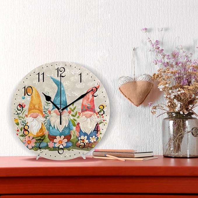 ALAZA Wall Clock Cute Gnomes Silent Non-Ticking Decorative Wall Clocks Battery Operated 10 Inch for Home Living Room Kitchen Bathroom Bedroom
