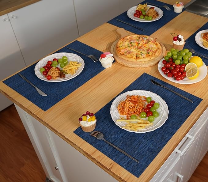 Zupro Placemats Set of 4 Washable Heat-Resistant Non Slip Braided Table Mats Woven PVC Vinyl Kitchen Dining Patio Table Place Mats for Dinner Parties BBQs Indoor and Ourdoor Use.18"x12"(Navy Blue)