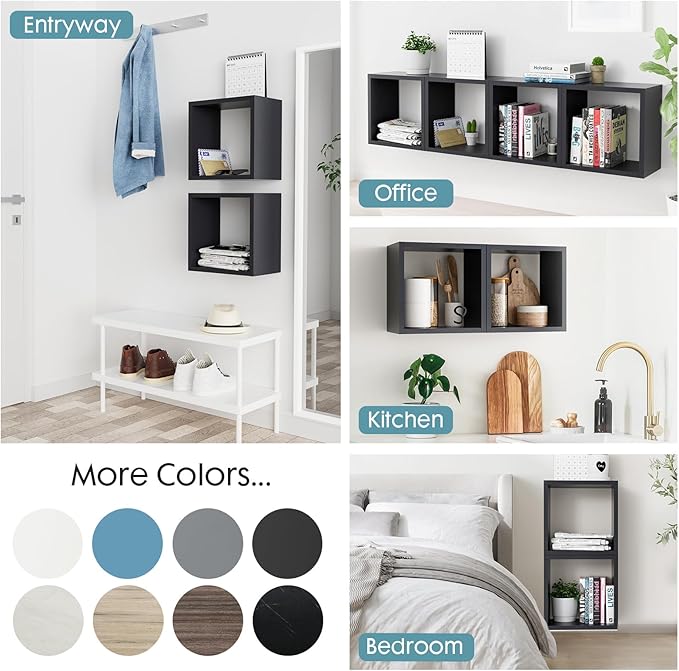 Kaboon Cube Shelves Set2, Black Display Shelves Wall Mount 7.75" D x 12.5" W x 12.5" H, (Black, Square 2 Cubes)