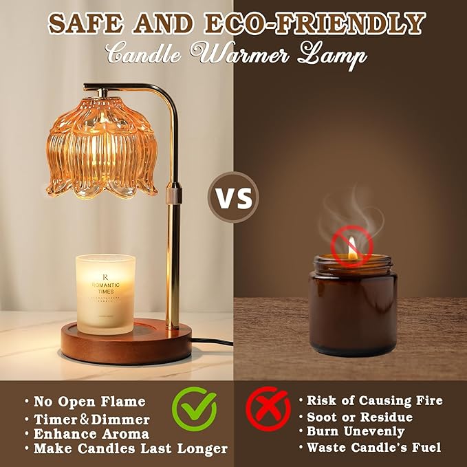 Candle Warmer Lamp with Timer, Birthday Gifts for Women Momm, House Warming New Home Room Decor, Height Adjustable Lotus Flower Candle lamp for Jar Scented Candles with 2 Bulbs
