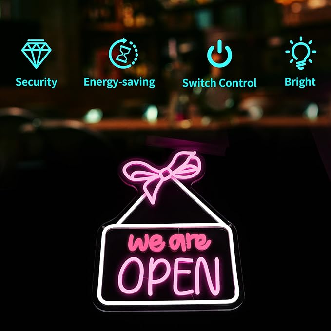 Neon Sign, HSJNJKFU Open Neon Signs for Wall Decor We are Open Led Neon Light Signs for Shop Party Bar Beer Signs - USB Powered.